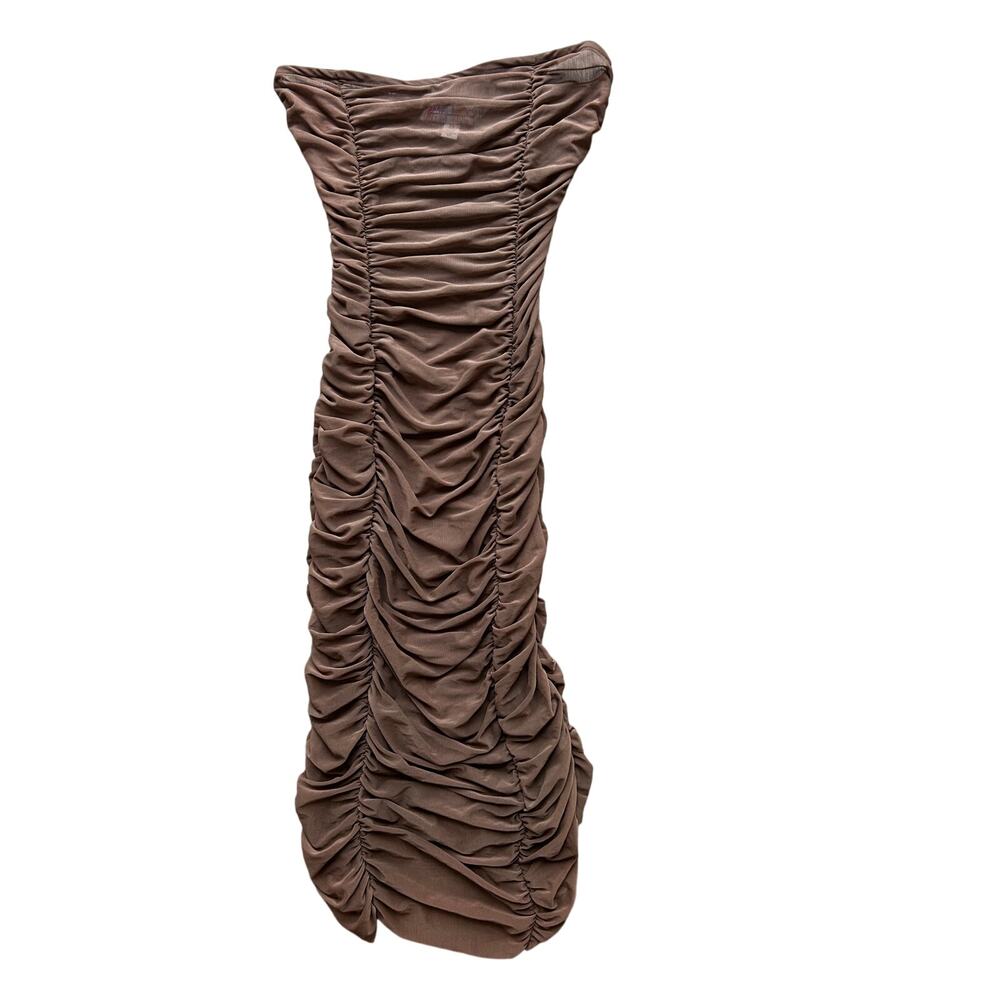 🥶 Urban Outfitters Brown Mia Sheer Ruched Strapless Dress Size XS